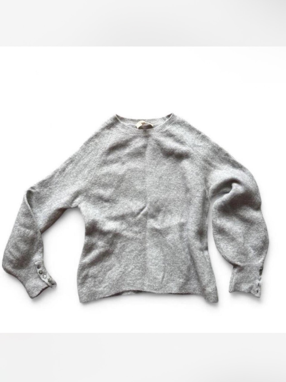 Sezane Light Gray Crewneck Sweater with Button Cuffs